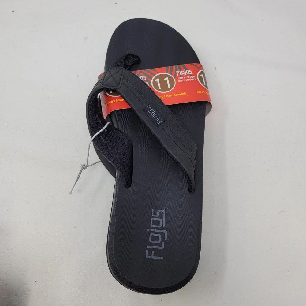 Flojos Sandals Mens Size 11 Black Thong Memory Foam Slip On‎ Beach Sandals